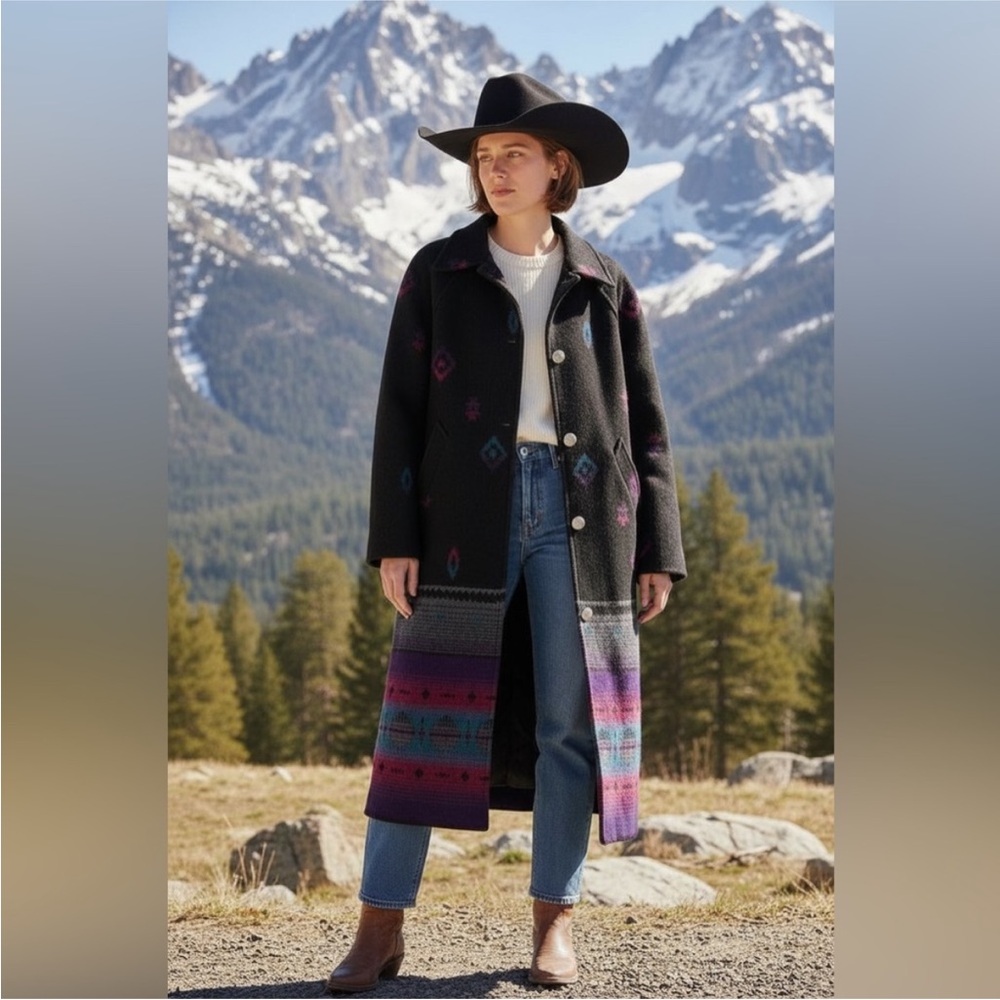 Vintage Wooded River Wool Blend Long Western Coat